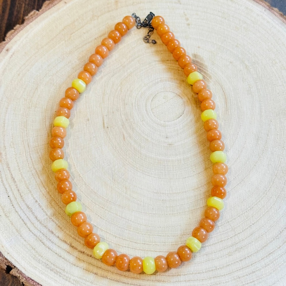 AIL Aluma QVC Necklace Peach Aventurine Serpentine Beaded sterling 925 20"